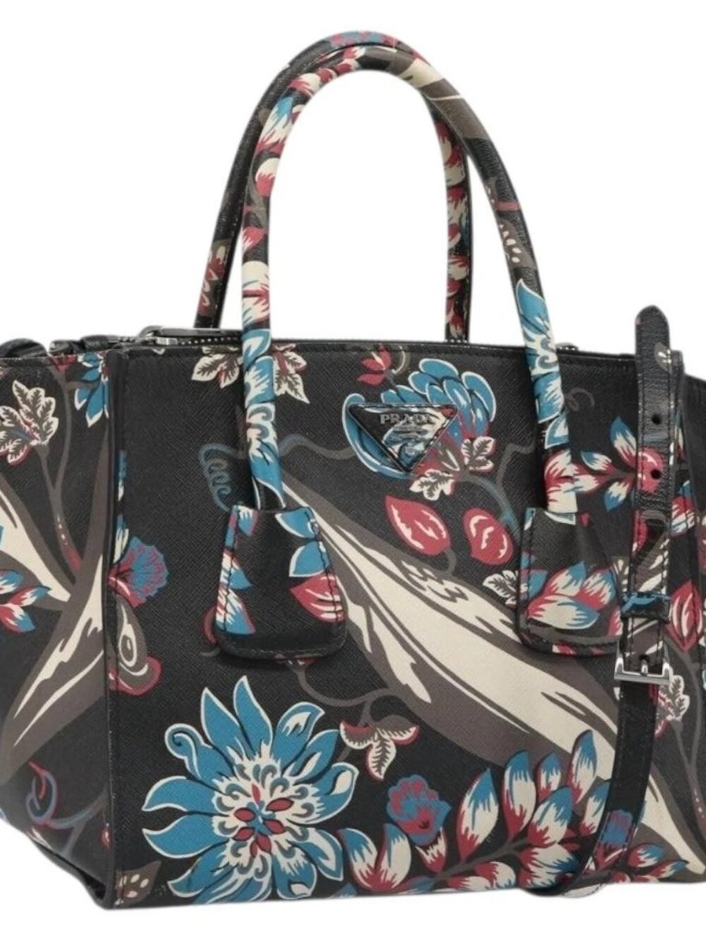 PRADA Hand Bag Saffiano leather 2way Black Silver Auth 187729A